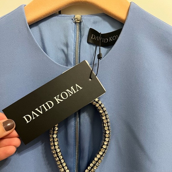 DAVID KOMA Crystal detailed Cutout Crepe Crop Top (UK6) - Picture 8 of 12